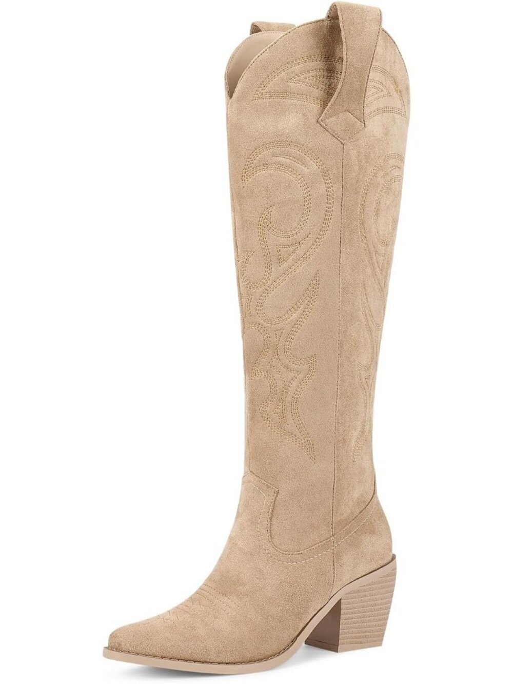 Women apricot Faux Leather Pull-On Comfort Tall Western Knee High Cowgirl Boot
